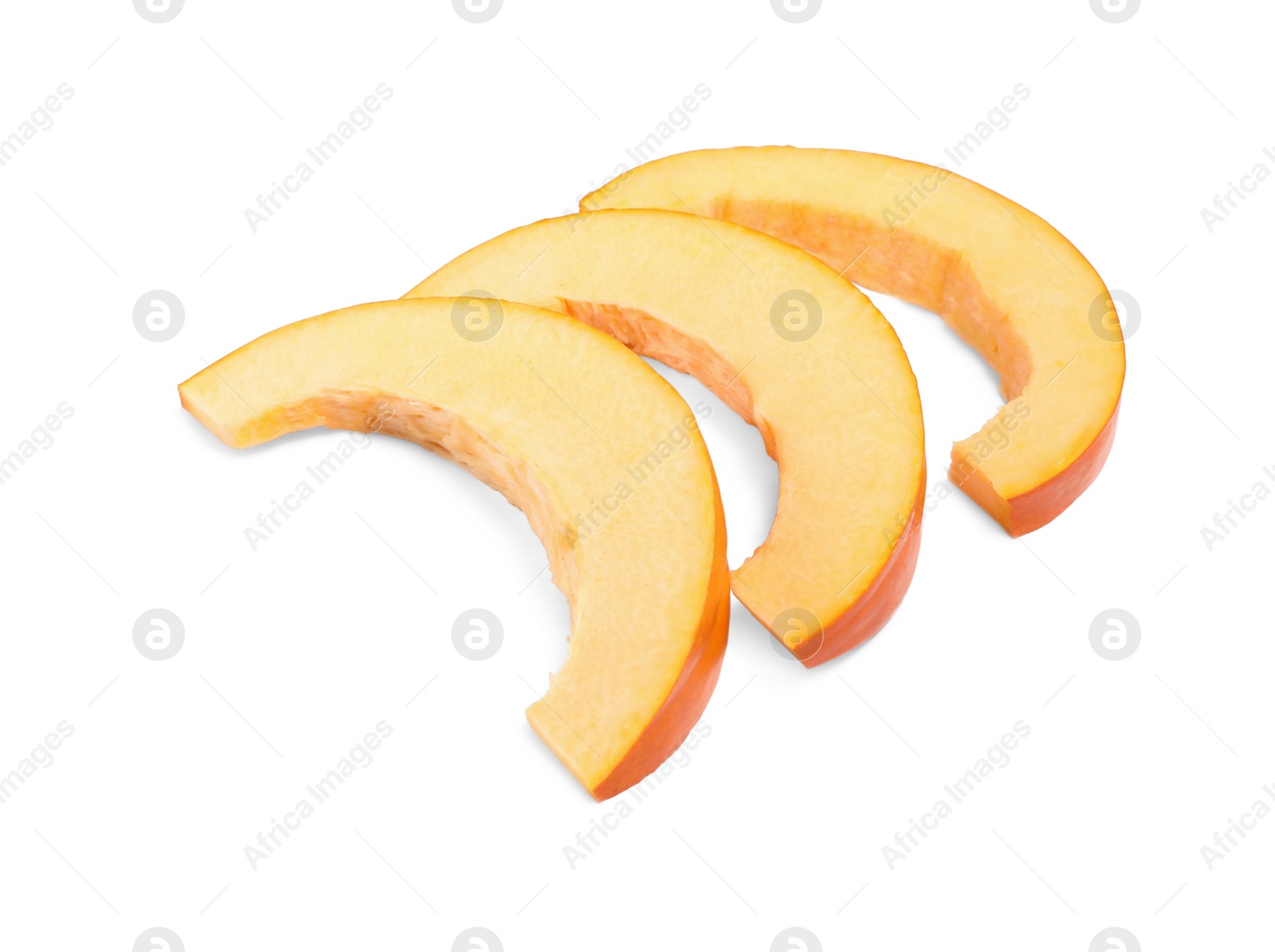 Photo of Slices of fresh ripe pumpkin isolated on white