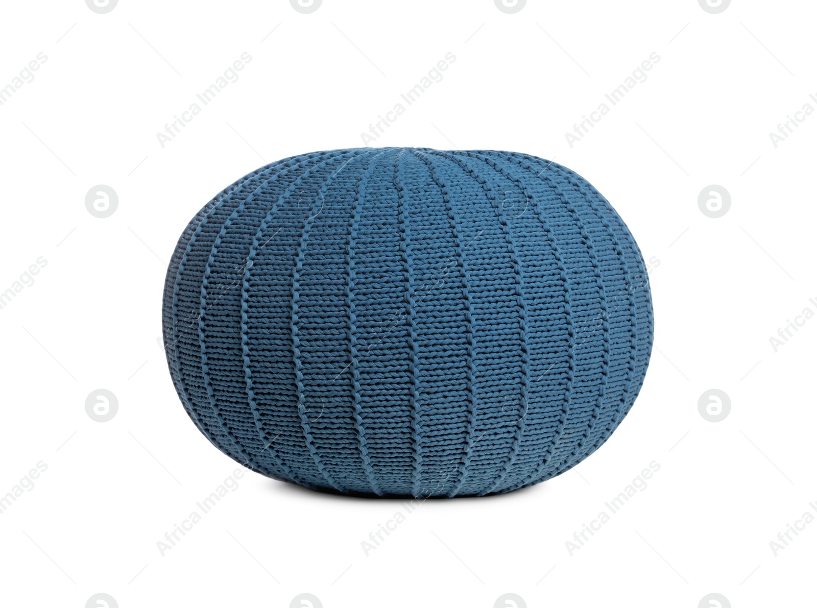 Photo of Stylish blue pouf isolated on white. Home design