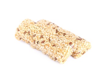 Tasty sesame seed bars isolated on white