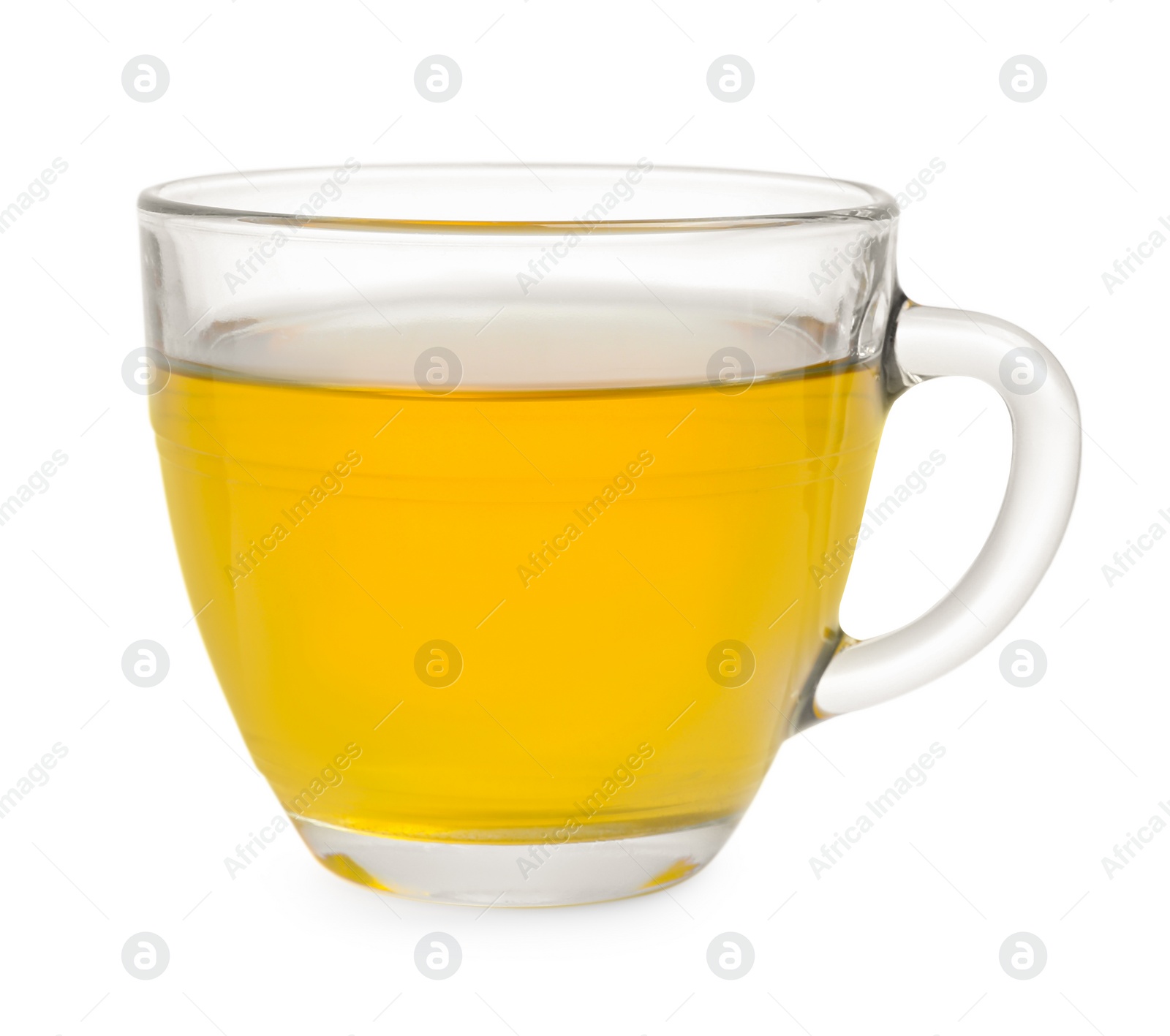 Photo of Fresh green tea in glass cup isolated on white