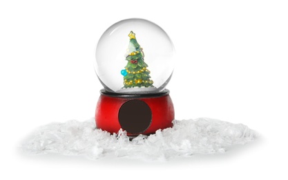 Snow globe with Christmas tree isolated on white