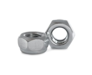 Photo of Two metal hex nuts on white background