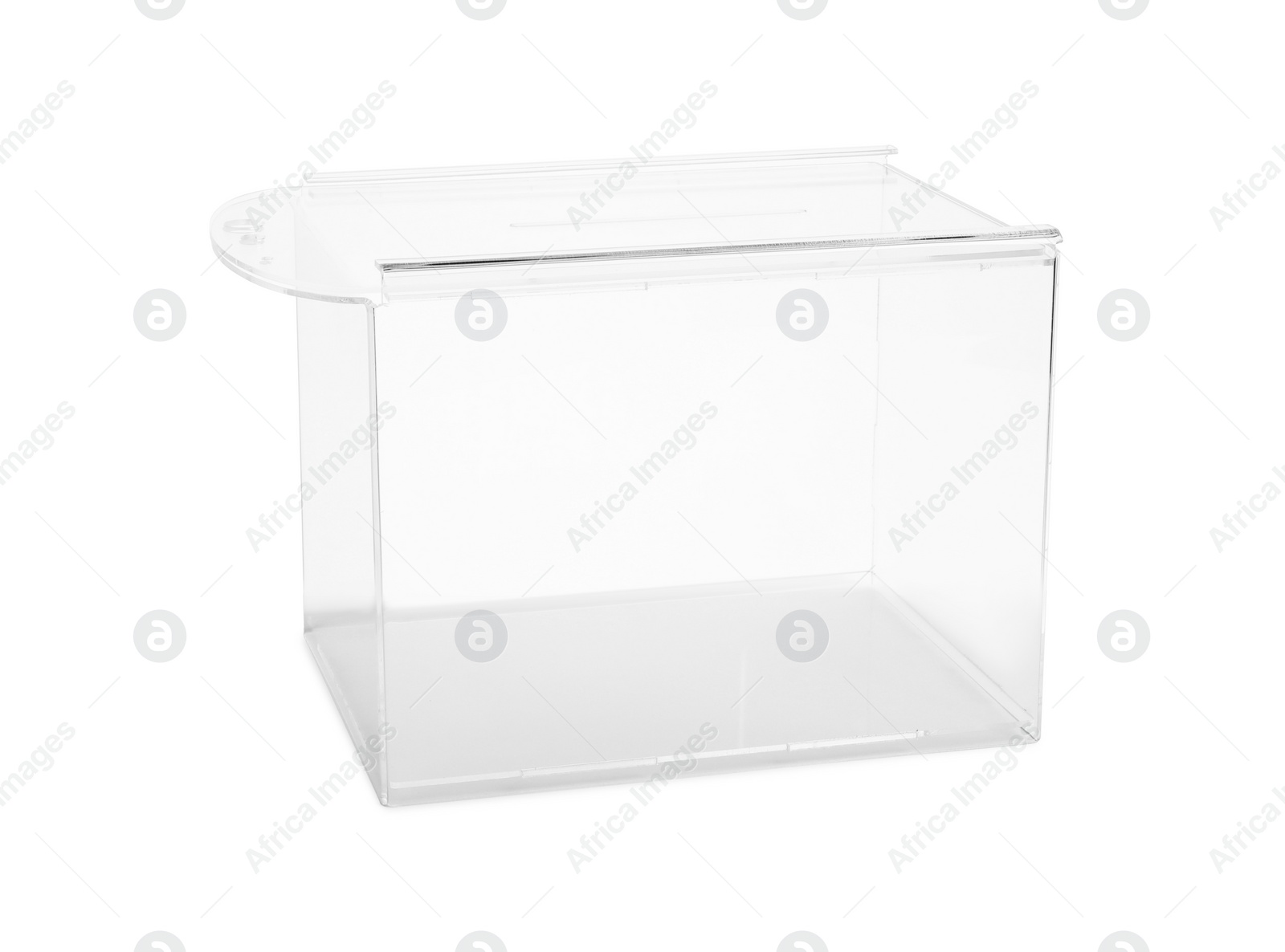 Photo of One transparent ballot box isolated on white