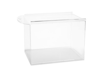 Photo of One transparent ballot box isolated on white