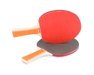 Photo of Ping pong rackets isolated on white. Sports equipment