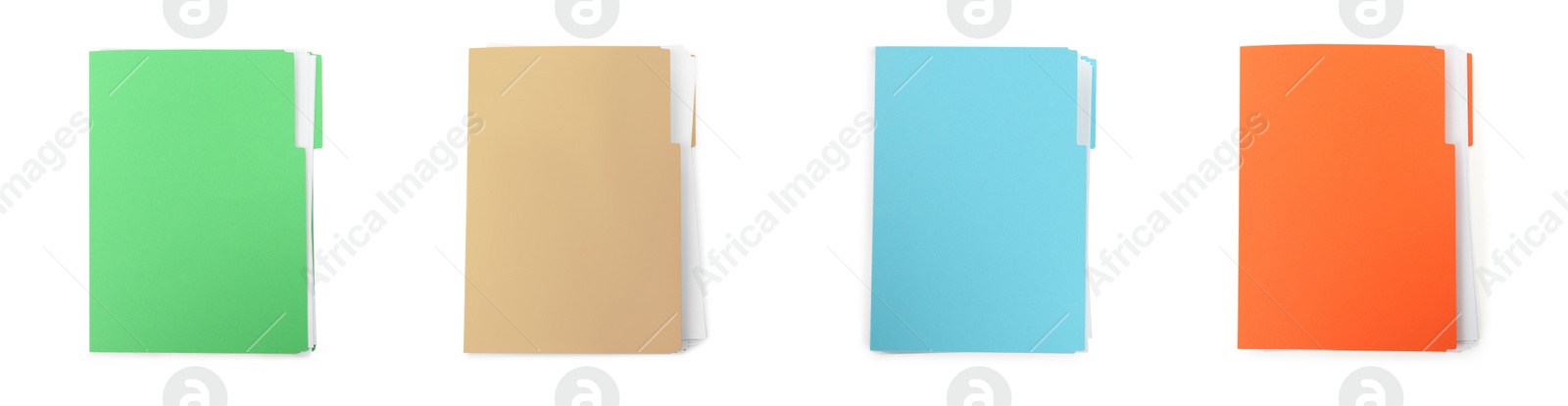 Image of Set of different files with documents on white background, top view. Banner design