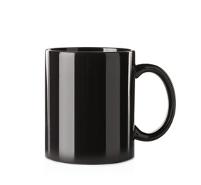 Photo of Empty black ceramic mug isolated on white
