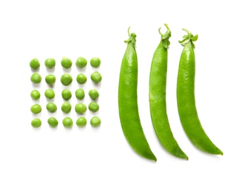 Photo of Flat lay composition with fresh peas on white background