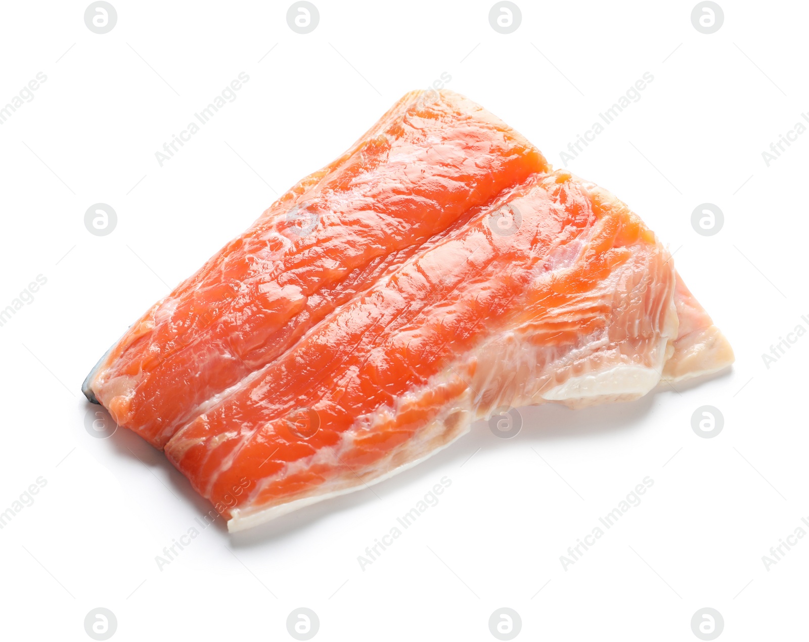 Photo of Raw salmon fillet on white background. Natural food high in protein