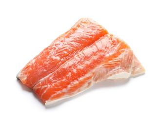 Raw salmon fillet on white background. Natural food high in protein