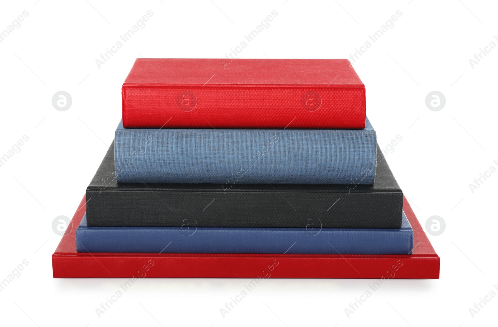 Photo of Stack of different hardcover books on white background