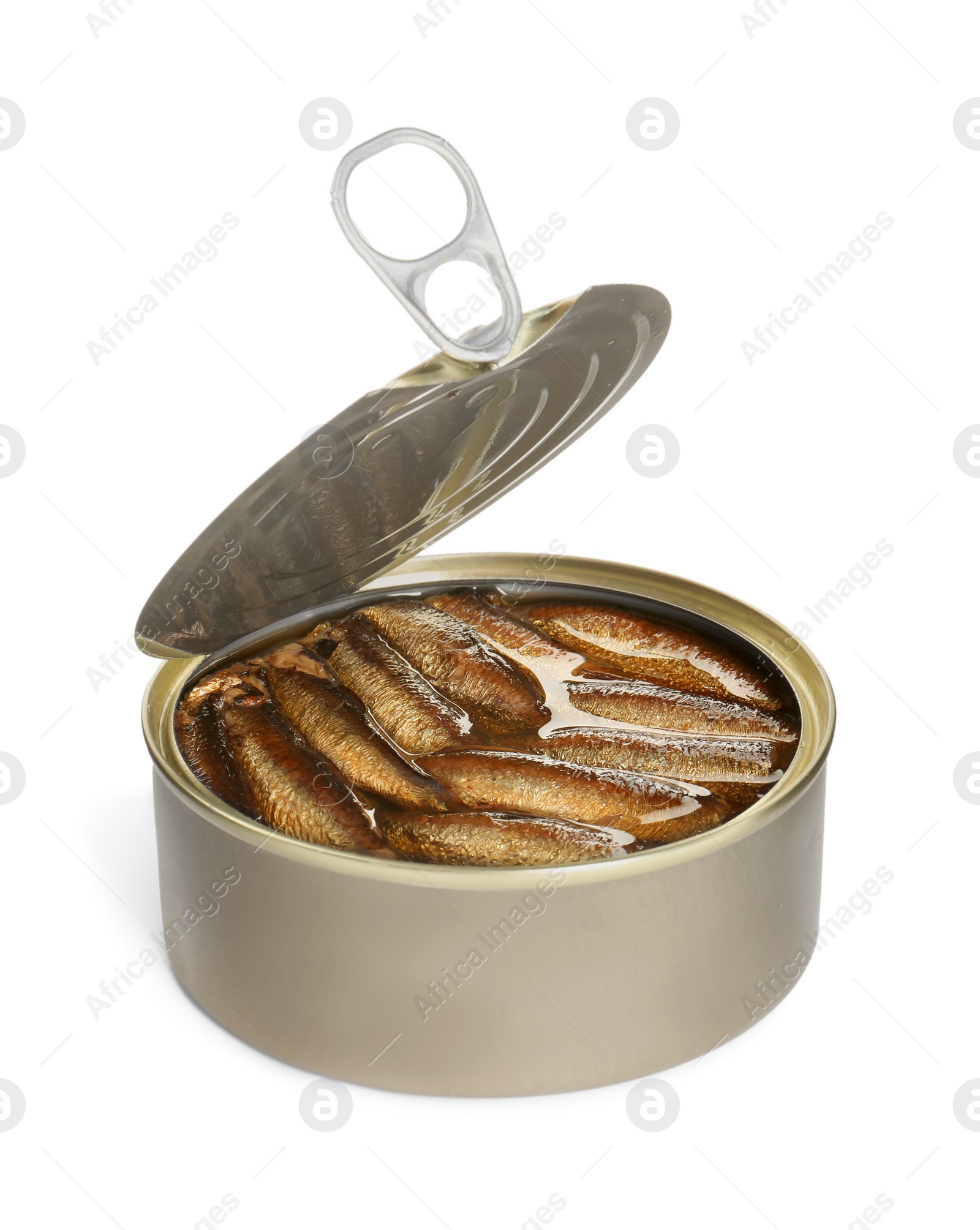 Photo of One tin can of sprats isolated on white