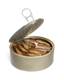 One tin can of sprats isolated on white