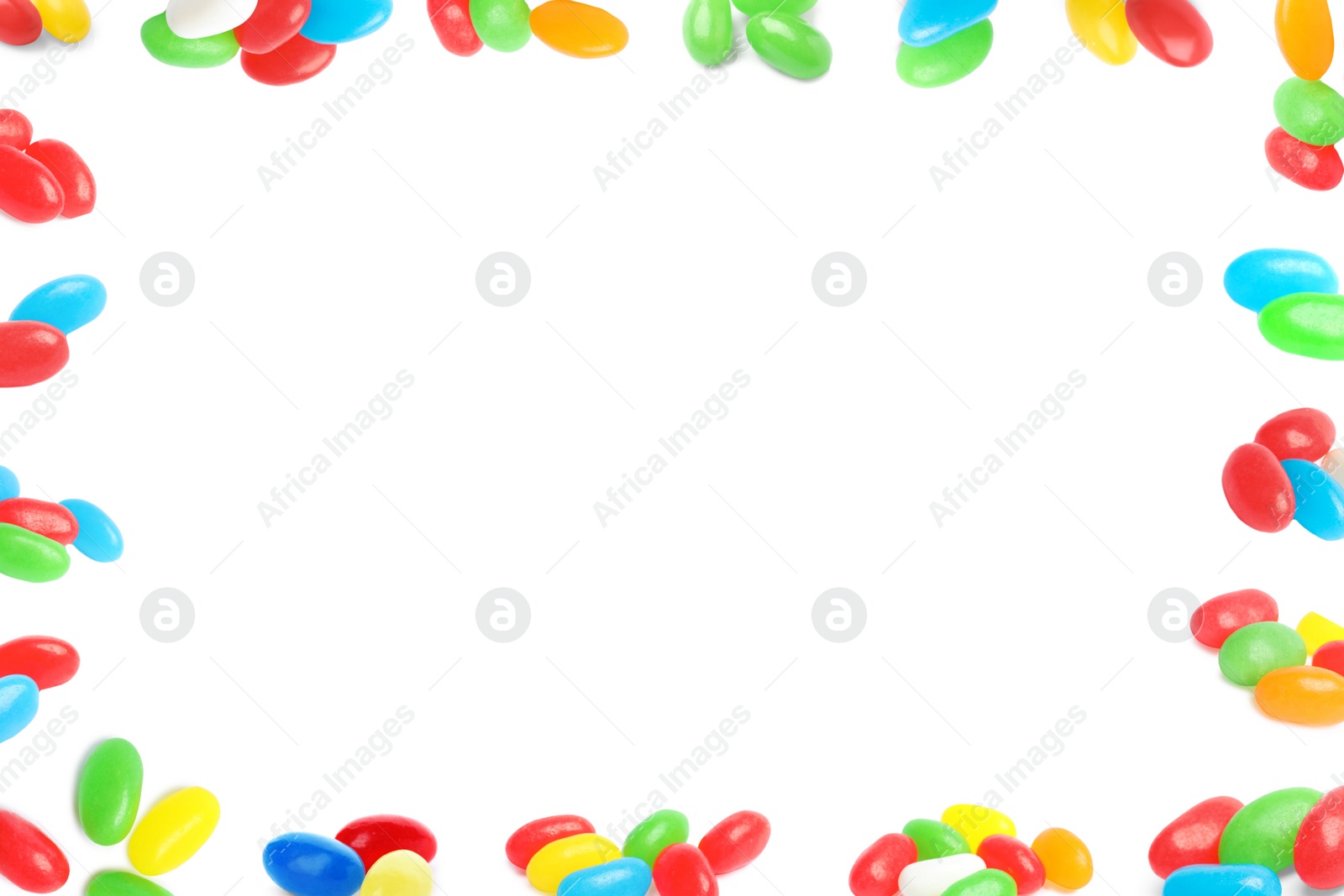 Image of Frame of tasty jelly candies on white background