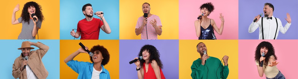 Image of Singers on different color backgrounds, collection of photos