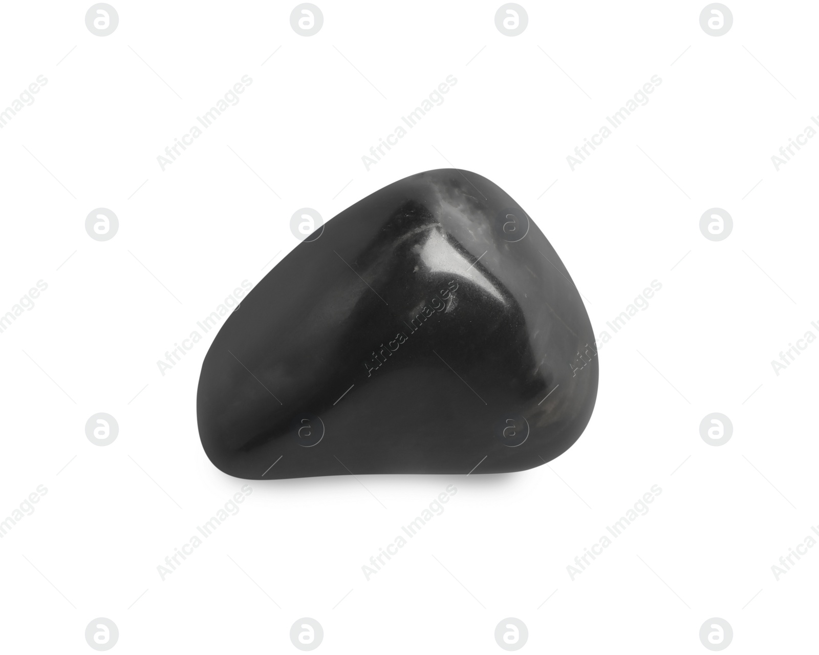 Photo of Black spa stone isolated on white, top view