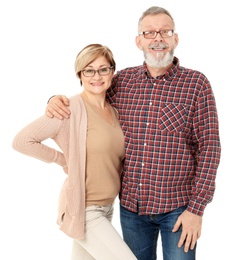 Happy senior couple on white background