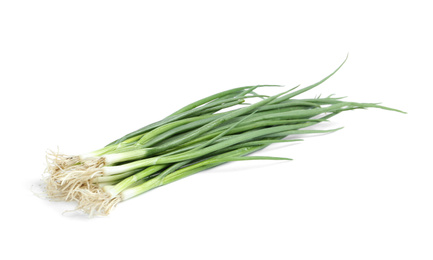 Photo of Fresh green spring onions isolated on white