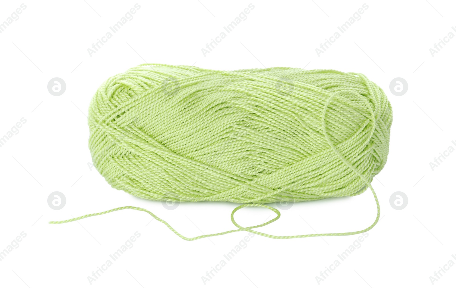 Photo of Soft light green woolen yarn isolated on white