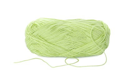 Photo of Soft light green woolen yarn isolated on white