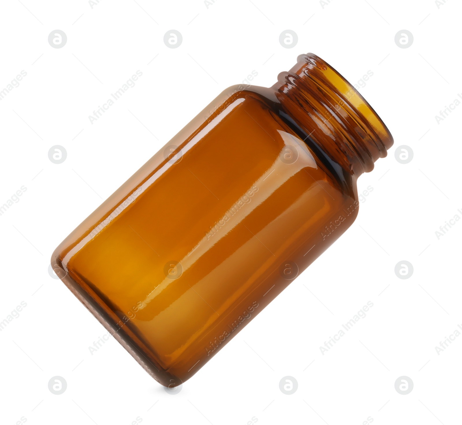 Photo of One glass pill bottle isolated on white