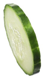 Photo of Slice of fresh cucumber isolated on white