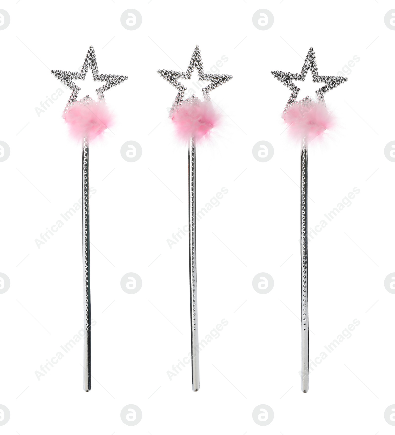 Image of Set with beautiful silver magic wands on white background 