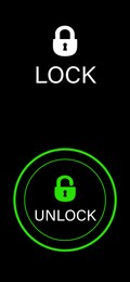 Blocking function. Closed and open padlocks illustration with words on black background