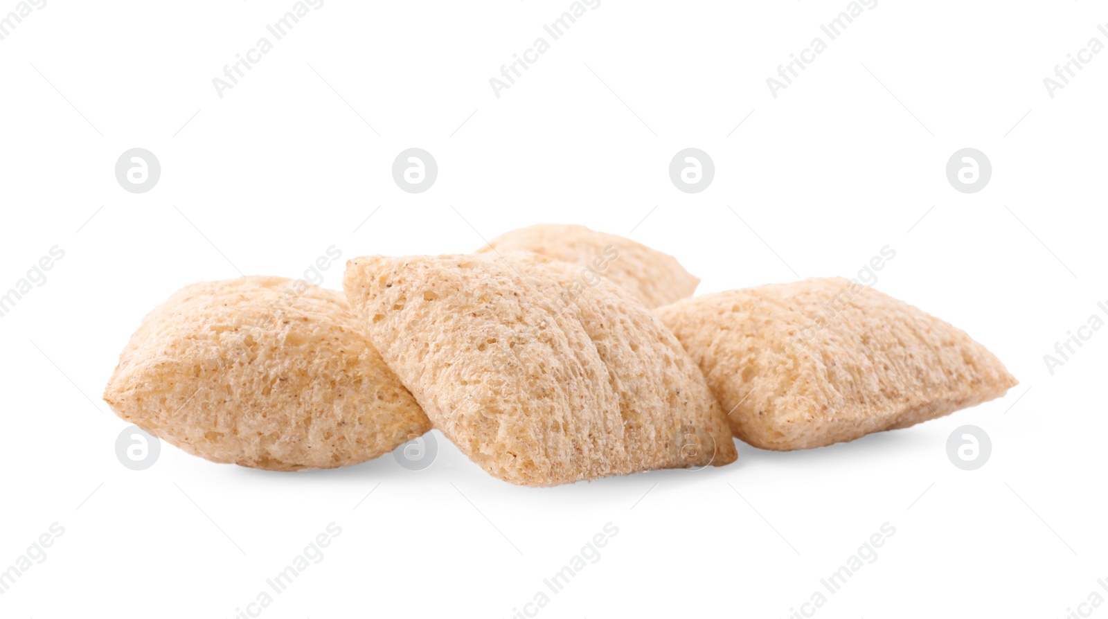 Photo of Sweet crunchy corn pads on white background