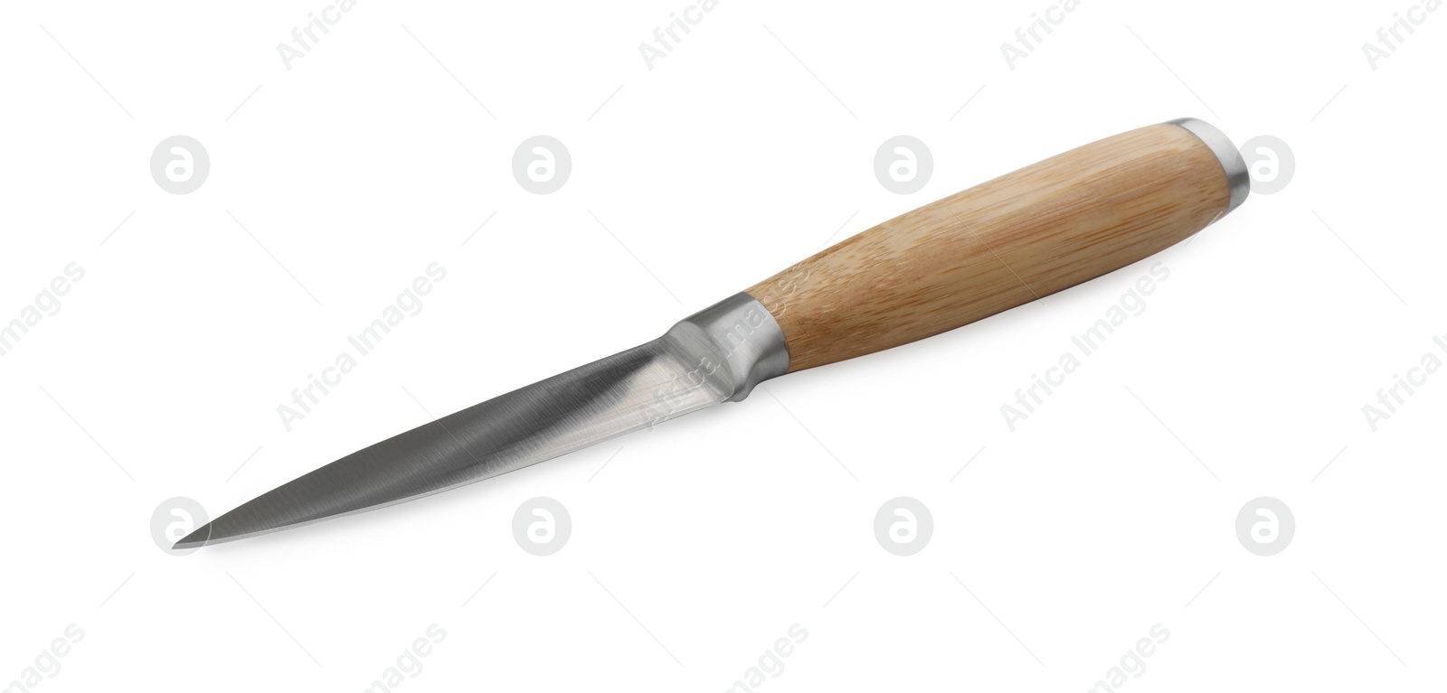 Photo of One sharp knife with wooden handle isolated on white