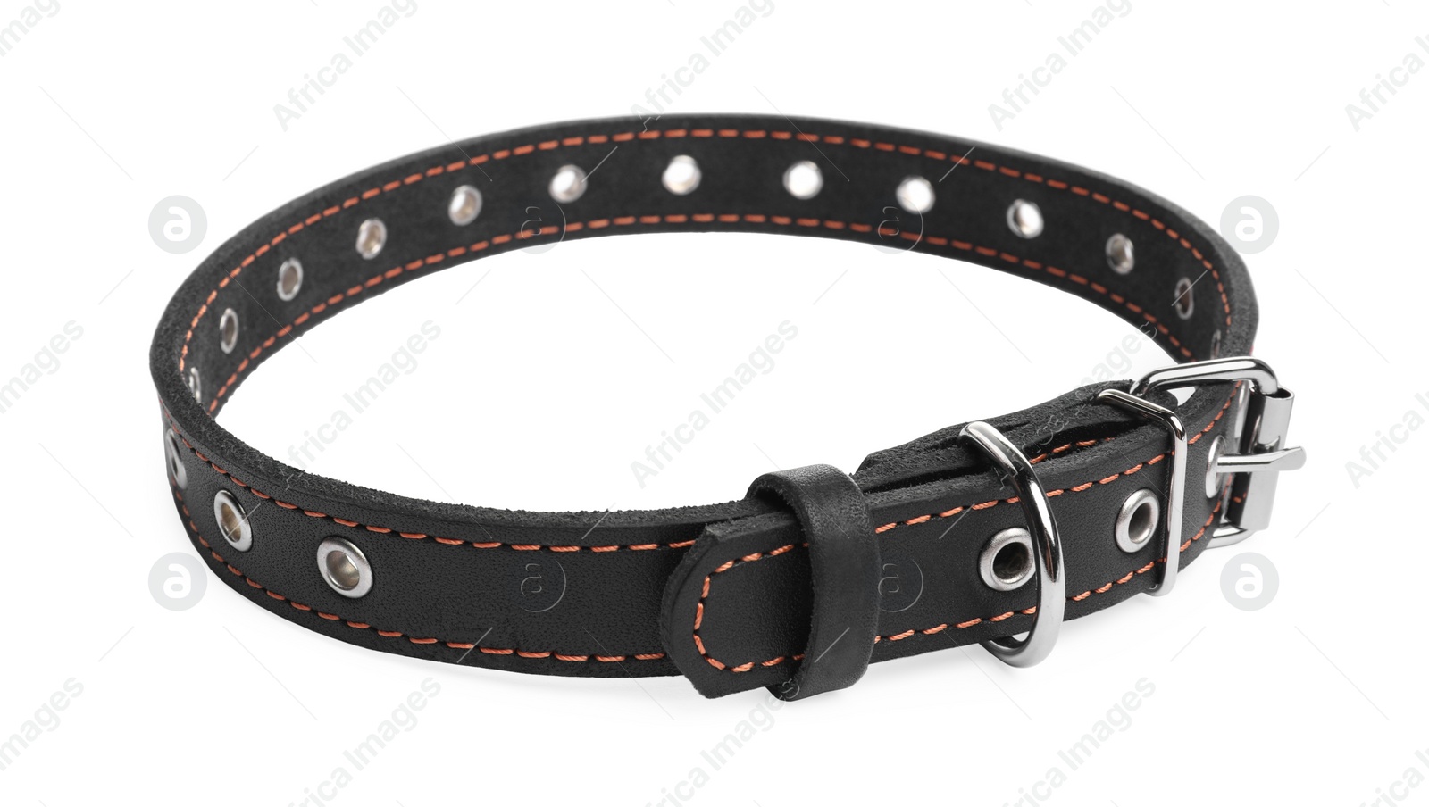 Photo of Black leather dog collar isolated on white