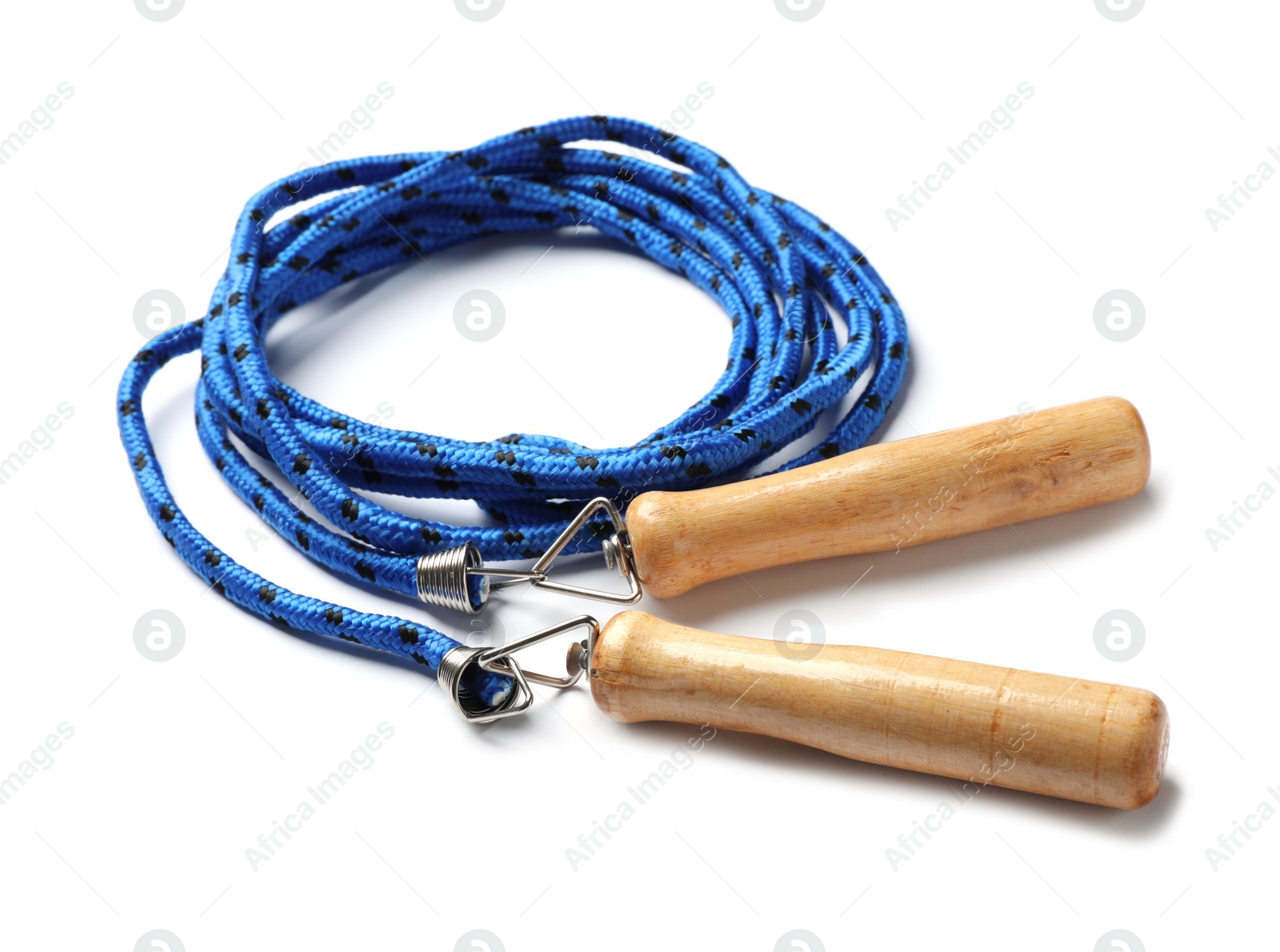 Photo of Jump rope on white background. Sports equipment