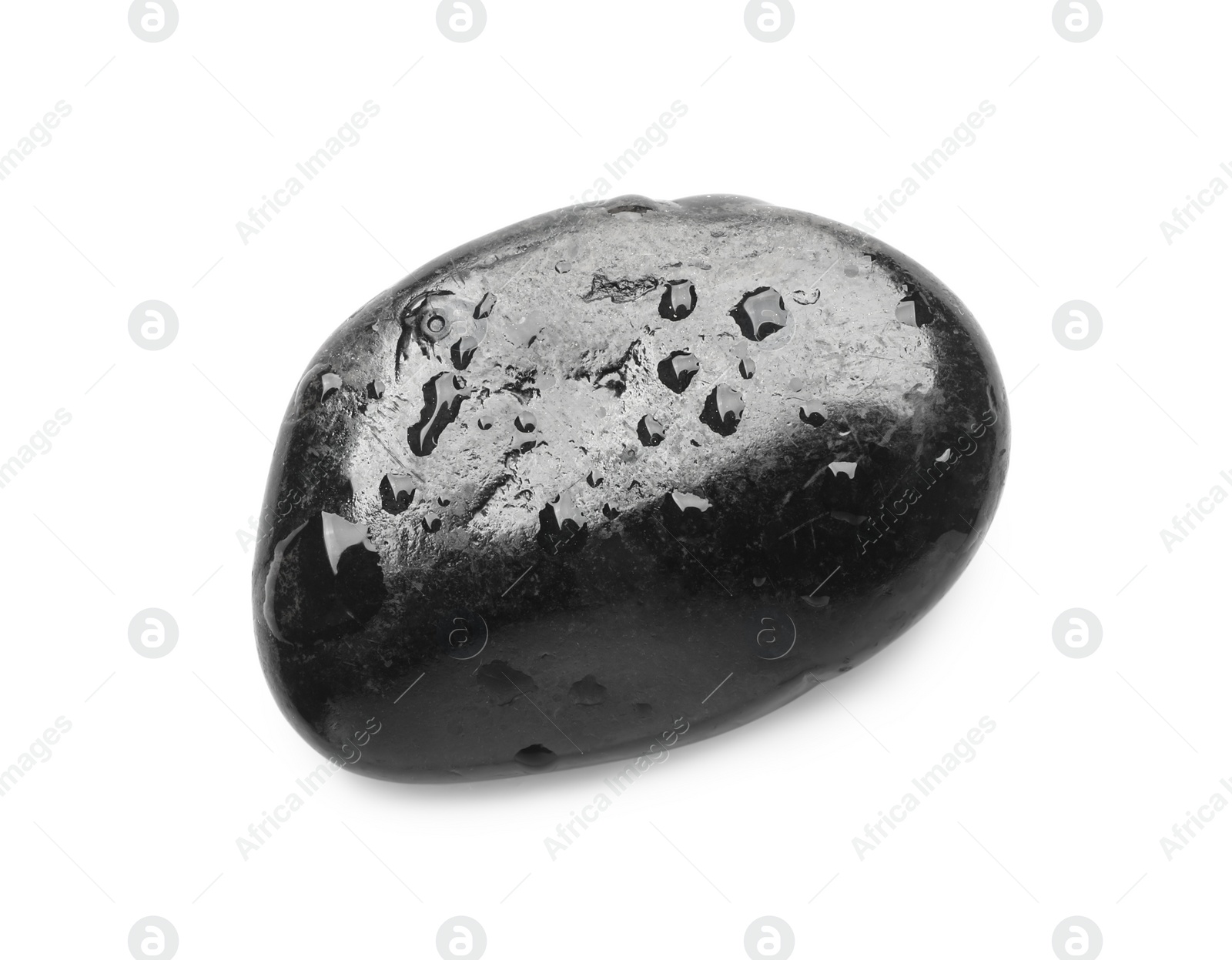 Photo of Wet stone with water drops isolated on white