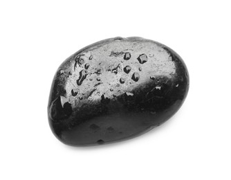 Photo of Wet stone with water drops isolated on white