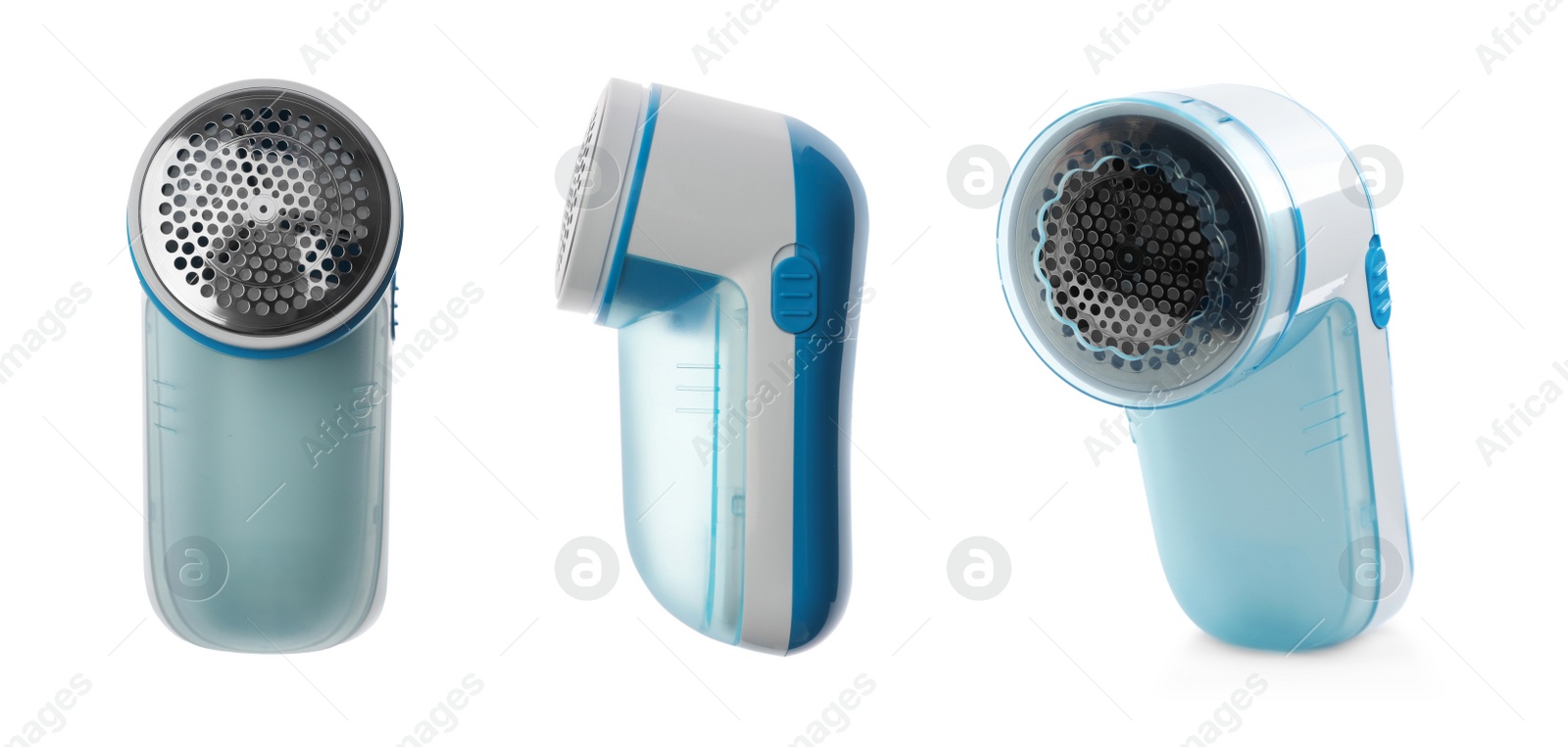 Image of Set with fabric shavers on white background. Banner design