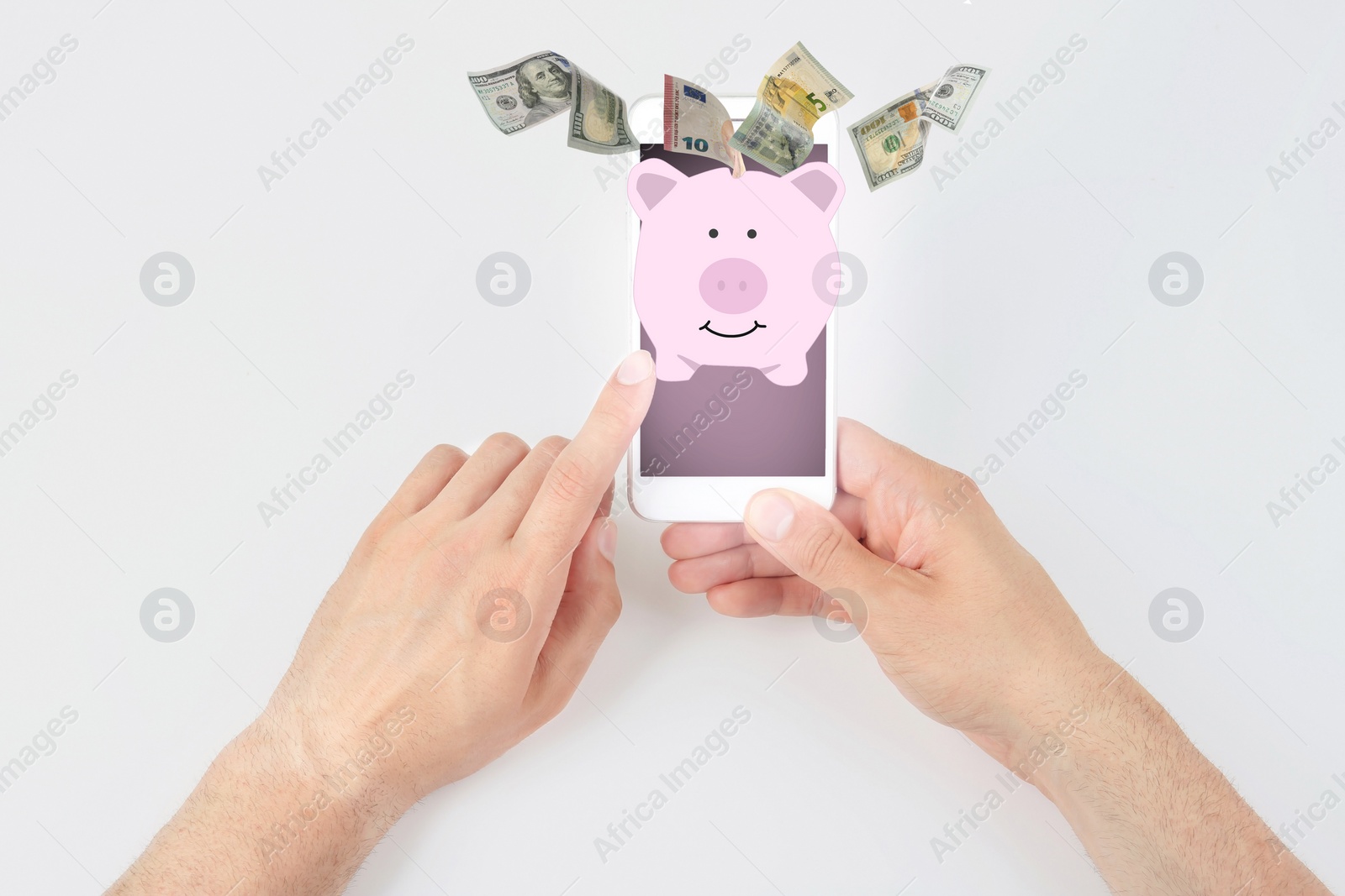 Image of Man using online bank application on his smartphone 