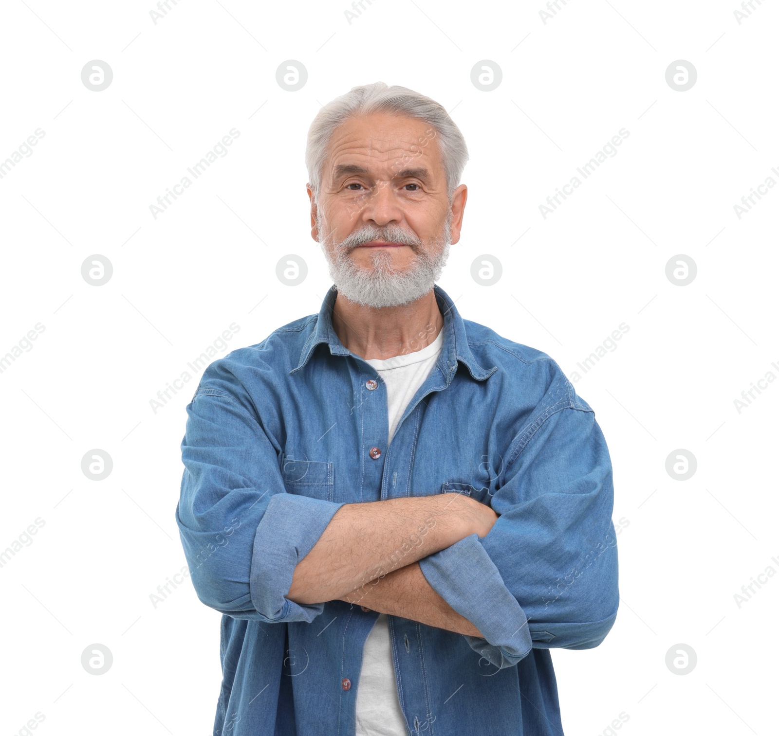 Photo of Man with crossed arms on white background