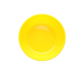 Photo of Plastic plate isolated on white, top view. Serving baby food