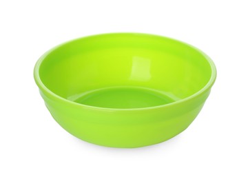 Photo of Plastic bowl on white background. Serving baby food