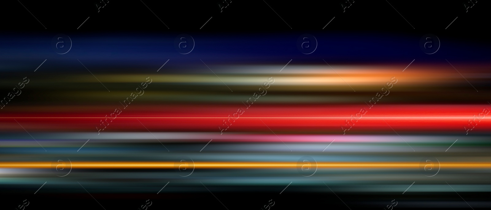 Image of Colorful speed light trails on black background, motion blur effect. Banner design