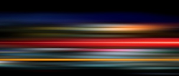 Image of Colorful speed light trails on black background, motion blur effect. Banner design