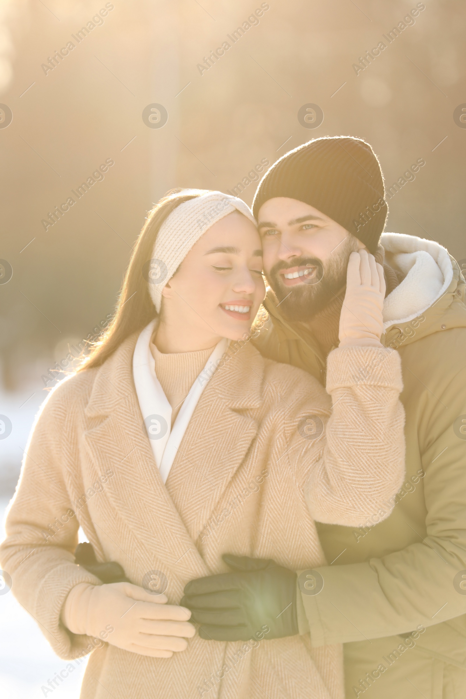 Photo of Beautiful young couple enjoying winter day outdoors