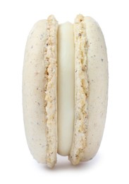 Photo of Beige macaron isolated on white. Delicious dessert