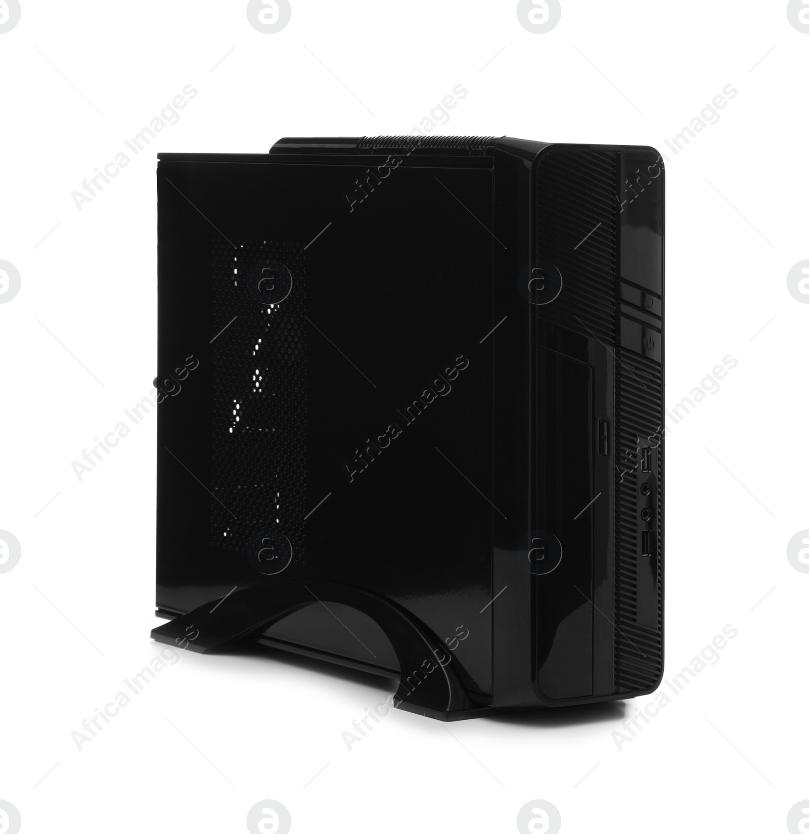 Photo of Modern black computer system unit isolated on white