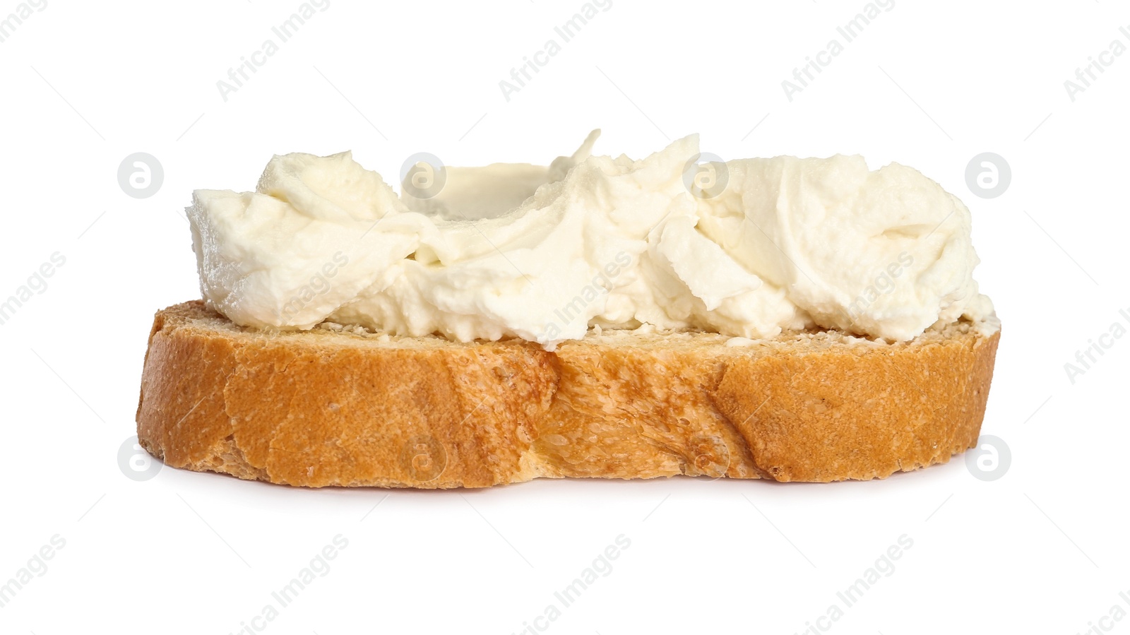 Photo of Toasted bread with cream cheese isolated on white