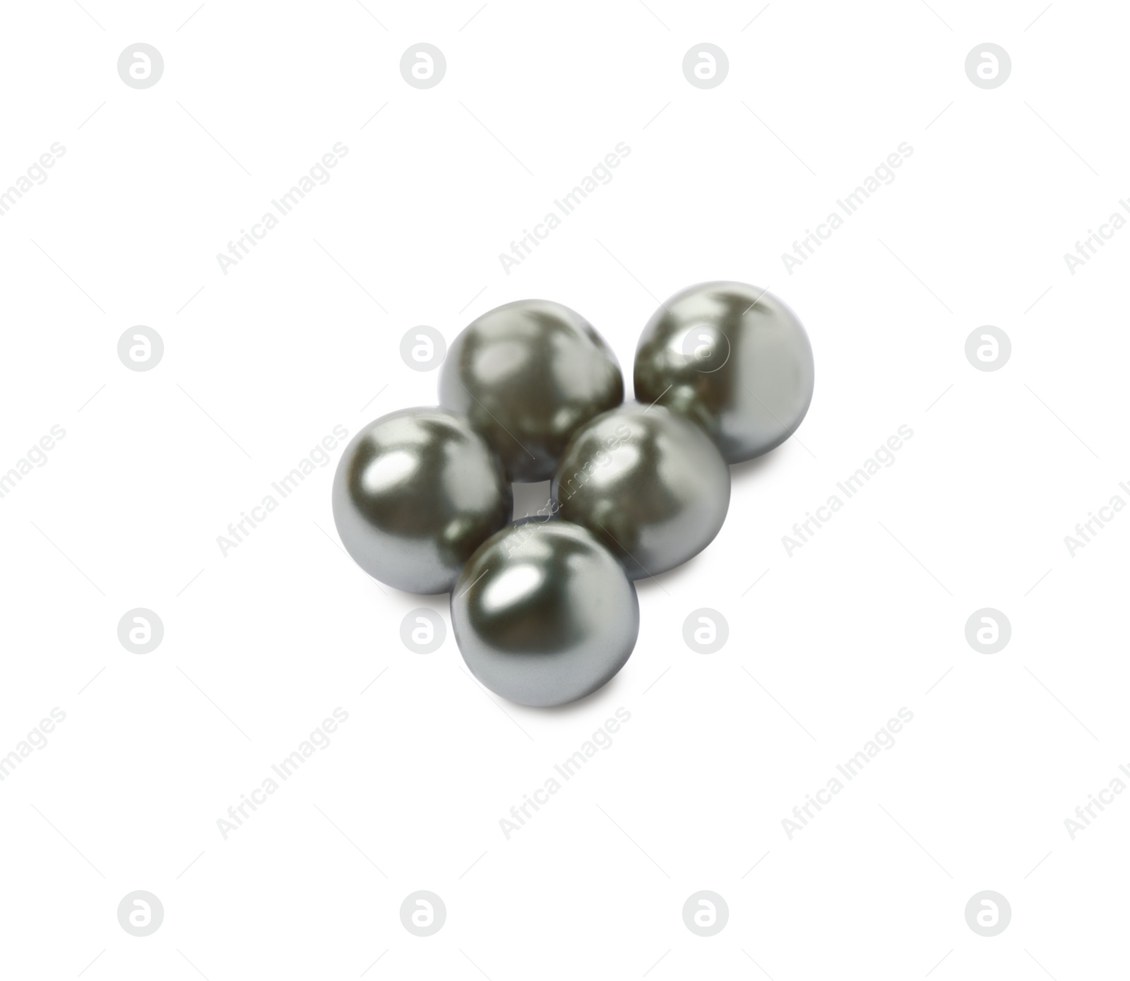 Photo of Many beautiful black oyster pearls on white background