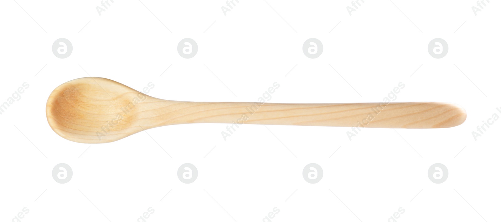 Photo of Wooden spoon isolated on white, top view