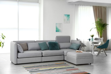 Modern living room interior with comfortable sofa