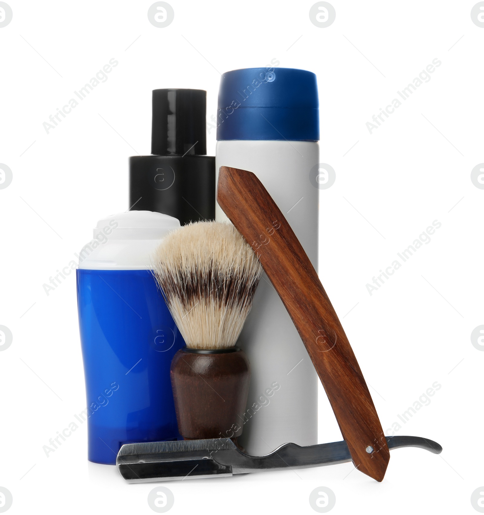 Photo of Shaving accessories for men on white background