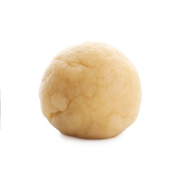 Photo of Making shortcrust pastry. Raw dough ball isolated on white